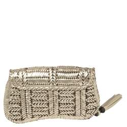 Pre Owned Anya Hindmarch Gold Woven Leather Rossum Clutch
