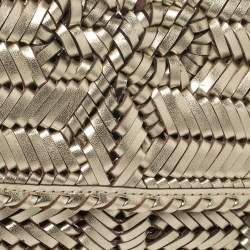 Pre Owned Anya Hindmarch Gold Woven Leather Rossum Clutch