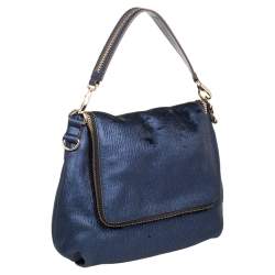 Pre Owned Anya Hindmarch Navy Blue Holographic Textured Leather Shoulder Bag