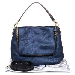 Pre Owned Anya Hindmarch Navy Blue Holographic Textured Leather Shoulder Bag
