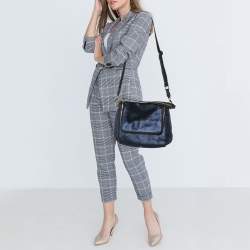 Pre Owned Anya Hindmarch Navy Blue Holographic Textured Leather Shoulder Bag