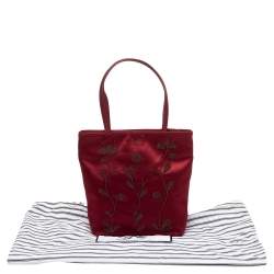 Pre Owned Anya Hindmarch Burgundy Embroidered Satin Tote