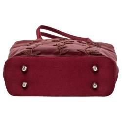 Pre Owned Anya Hindmarch Burgundy Embroidered Satin Tote