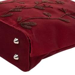 Pre Owned Anya Hindmarch Burgundy Embroidered Satin Tote