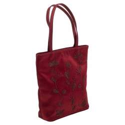 Pre Owned Anya Hindmarch Burgundy Embroidered Satin Tote