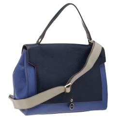 Pre Owned Anya Hindmarch Blue Leather Bathurst Top Handle Bag 
