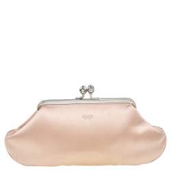 Pre Owned Anya Hindmarch Peach Satin Kisslock Clutch