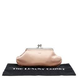 Pre Owned Anya Hindmarch Peach Satin Kisslock Clutch