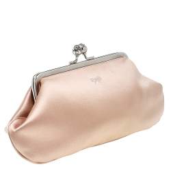 Pre Owned Anya Hindmarch Peach Satin Kisslock Clutch