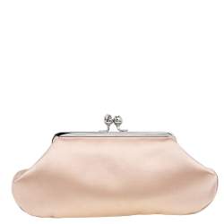 Pre Owned Anya Hindmarch Peach Satin Kisslock Clutch