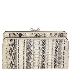 Pre Owned Anya Hindmarch Beige/Brown Snakeskin and Leather Luce Clutch