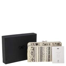 Pre Owned Anya Hindmarch Beige/Brown Snakeskin and Leather Luce Clutch