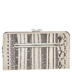 Pre Owned Anya Hindmarch Beige/Brown Snakeskin and Leather Luce Clutch