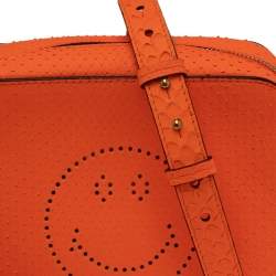 Pre Owned Anya Hindmarch Neon Orange Python Smiley Crossbody Bag