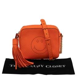 Pre Owned Anya Hindmarch Neon Orange Python Smiley Crossbody Bag