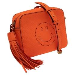 Pre Owned Anya Hindmarch Neon Orange Python Smiley Crossbody Bag