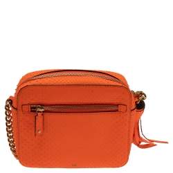 Pre Owned Anya Hindmarch Neon Orange Python Smiley Crossbody Bag