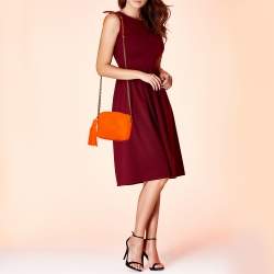 Pre Owned Anya Hindmarch Neon Orange Python Smiley Crossbody Bag