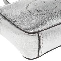 Pre Owned Anya Hindmarch Silver Leather Smiley Crossbody Bag 
