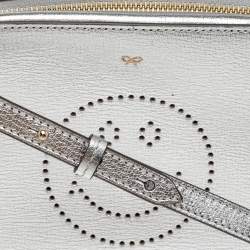Pre Owned Anya Hindmarch Silver Leather Smiley Crossbody Bag 