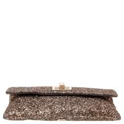Pre Owned Anya Hindmarch Bronze Glitter Flap Clutch