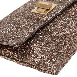 Pre Owned Anya Hindmarch Bronze Glitter Flap Clutch