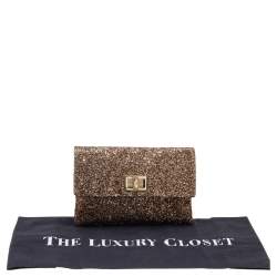Pre Owned Anya Hindmarch Bronze Glitter Flap Clutch