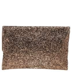 Pre Owned Anya Hindmarch Bronze Glitter Flap Clutch