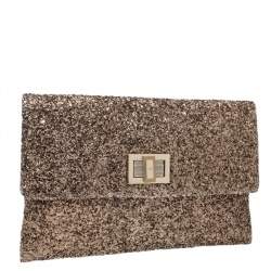 Pre Owned Anya Hindmarch Bronze Glitter Flap Clutch