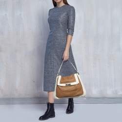 Pre Owned Anya Hindmarch White/Brown Leather Bowery Woven Flap Shoulder Bag