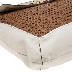 Pre Owned Anya Hindmarch White/Brown Leather Bowery Woven Flap Shoulder Bag