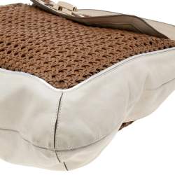 Pre Owned Anya Hindmarch White/Brown Leather Bowery Woven Flap Shoulder Bag