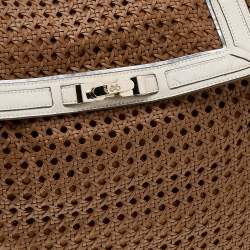 Pre Owned Anya Hindmarch White/Brown Leather Bowery Woven Flap Shoulder Bag