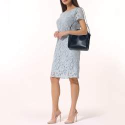 Pre Owned Anya Hindmarch Navy Blue Leather Shoelace Drawstring Bucket Bag