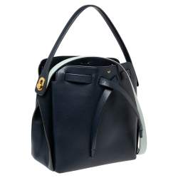 Pre Owned Anya Hindmarch Navy Blue Leather Shoelace Drawstring Bucket Bag