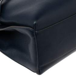 Pre Owned Anya Hindmarch Navy Blue Leather Shoelace Drawstring Bucket Bag