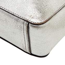 Pre Owned Anya Hindmarch Metallic Silver Leather Eyes Crossbody Bag