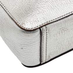 Pre Owned Anya Hindmarch Metallic Silver Leather Eyes Crossbody Bag