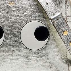 Pre Owned Anya Hindmarch Metallic Silver Leather Eyes Crossbody Bag