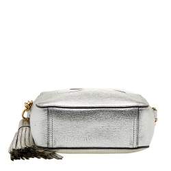 Pre Owned Anya Hindmarch Metallic Silver Leather Eyes Crossbody Bag