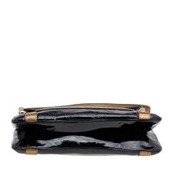 Pre Owned Anya Hindmarch Black/Gold Patent Leather And Leather Flap Shoulder Bag