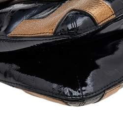 Pre Owned Anya Hindmarch Black/Gold Patent Leather And Leather Flap Shoulder Bag