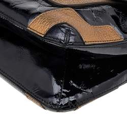 Pre Owned Anya Hindmarch Black/Gold Patent Leather And Leather Flap Shoulder Bag