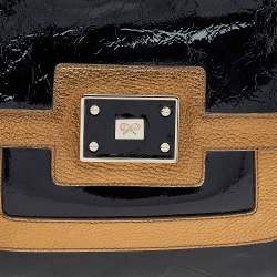 Pre Owned Anya Hindmarch Black/Gold Patent Leather And Leather Flap Shoulder Bag