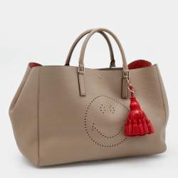 Pre Owned Anya Hindmarch Beige Leather Featherweight Smiley Ebury Tote
