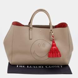 Pre Owned Anya Hindmarch Beige Leather Featherweight Smiley Ebury Tote
