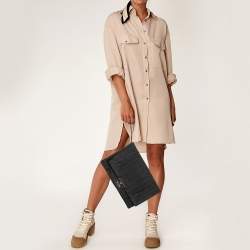 Pre Owned Anya Hindmarch Black Canvas and Leather Flap Clutch