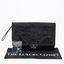 Pre Owned Anya Hindmarch Black Canvas and Leather Flap Clutch
