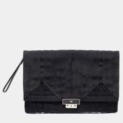 Pre Owned Anya Hindmarch Black Canvas and Leather Flap Clutch