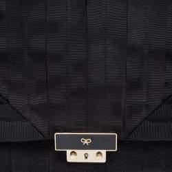 Pre Owned Anya Hindmarch Black Canvas and Leather Flap Clutch